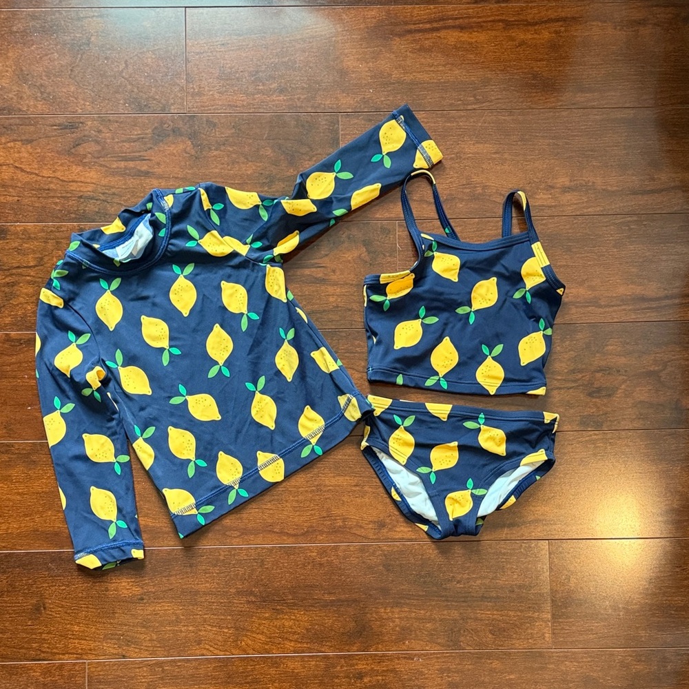 Hanna Andersson Navy with Yellow & Green Lemon Swim Set